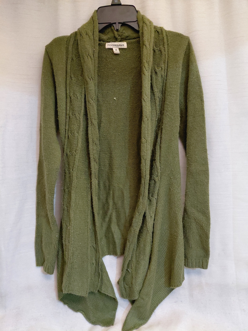 Poof Excellence Olive Green Open-Front Cable Trim Sweater
